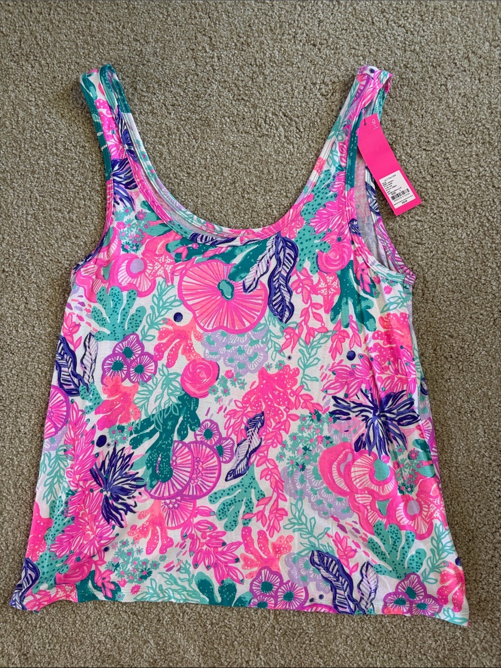 Lilly Pulitzer Pink Teal Purple Floral Tank Pajama Top